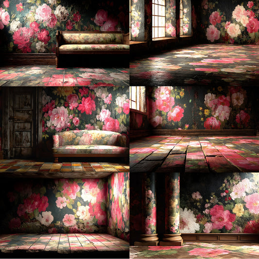 Victorian Room Digital Backdrop, Wallpapered Interior Background, Elegant Photo Prop, Antique Portrait Photography, Instant Download