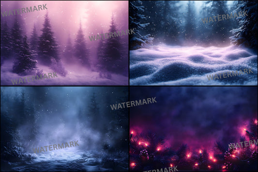 Gothic Purple Christmas Backdrop Set, Eerie Holiday Backgrounds, Dark Festive Photography, Unique Digital Images, Spooky Xmas Scenes