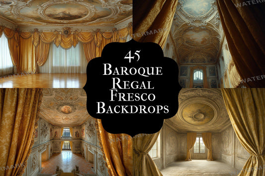 Baroque Regal Fresco Digital Backdrops, Grand Palace Ceiling Photography Backgrounds, Ornate Royal Interior - Baroque Luxury Room