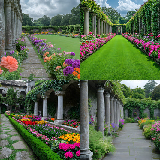 Baroque Garden Stone Columns Digital Backdrop, Photography Background Fairytale Photo Prop, Fantasy Portrait