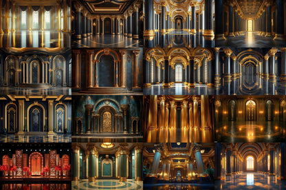 Art Deco Palace Backdrops - Luxury Golden Ballroom & Vintage Glam Photography Backgrounds - Maternity, Wedding Backdrops, Backgrounds