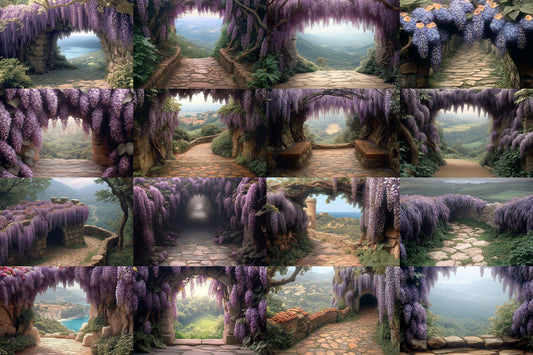Purple Wisteria Castle Backdrop: 2PNGs for Fantasy Photography Props, Floral Photo Editing, Princess Fairytale Digital Backdrops