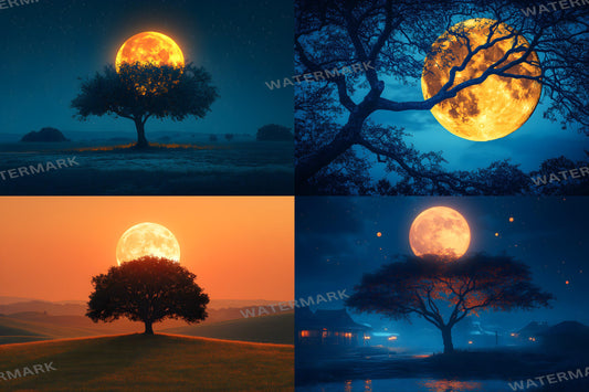 Full Moon Backdrops | Lunar Night Sky Digital Backgrounds | Moonlight Scene Photography | Witchy Halloween Moon | Photoshop Composite
