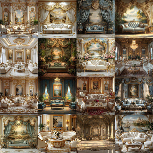 Royal Sitting Backdrops - Regal Digital Backgrounds for Portraits, Branding & Photography - Regal Room Backgrounds - Luxury Backdrops