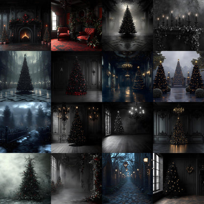 Gothic Christmas Backdrops, Digital Backdrop, Santa Christmas Backdrop, Gothic Dark Festive Digital Download Black Christmas Backgrounds