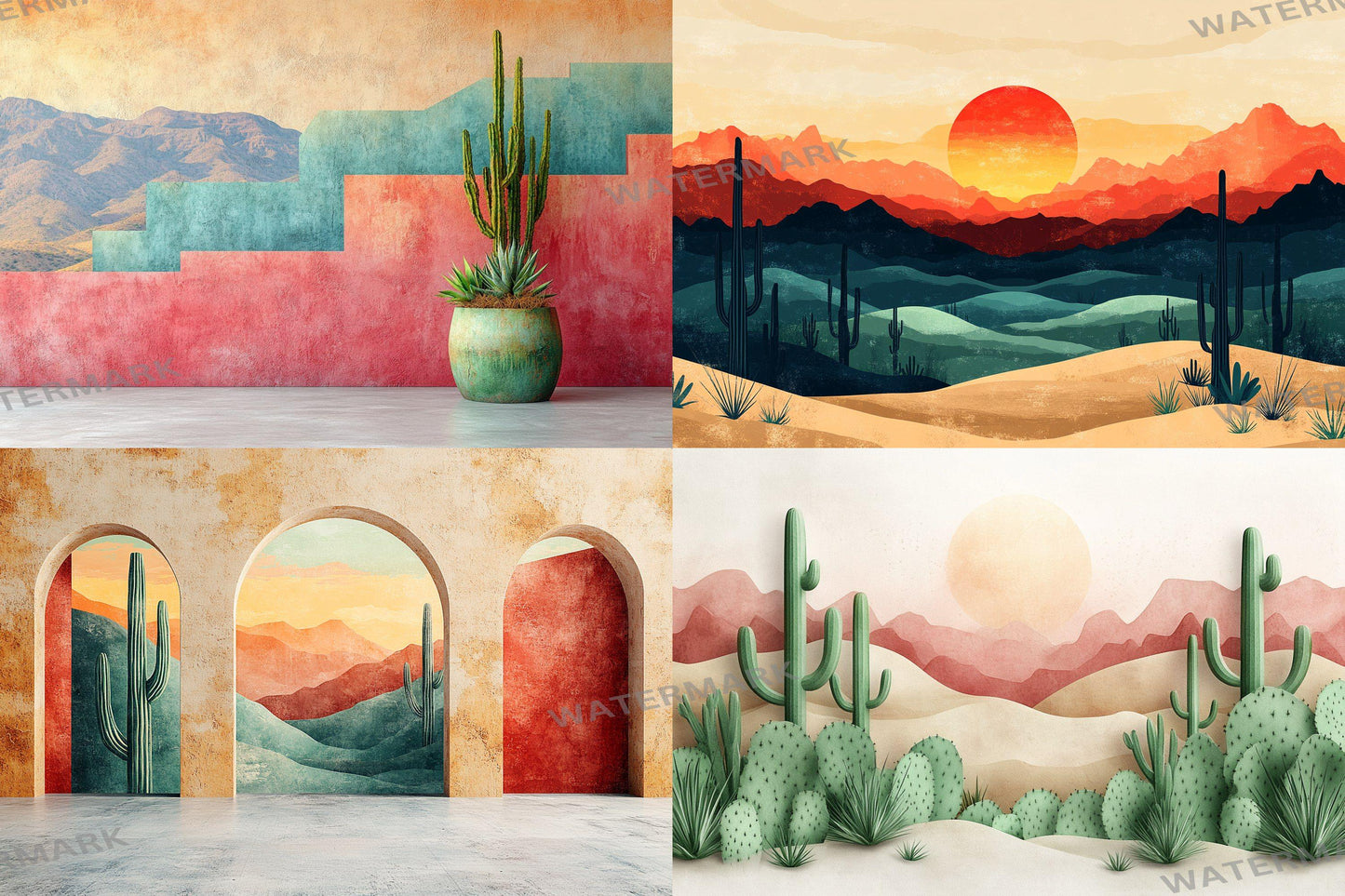 Modern Desert Geometry Backdrops, Abstract Digital Backgrounds, Minimalist Landscape Photography, Geometric Architectural Composites