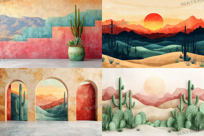 Modern Desert Geometry Backdrops, Abstract Digital Backgrounds, Minimalist Landscape Photography, Geometric Architectural Composites