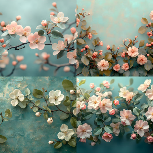 Spring Floral Photography Backdrop, Blossoms Leaves Digital Background, Photo Booth Prop, Springtime Scene, Nature Photo Overlays