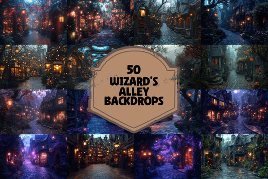 Wizard's Alley Backdrops, Magical Marketplace Scenes, Enchanted Shopfronts, Mystical Street Paths, Fantasy Digital Backgrounds