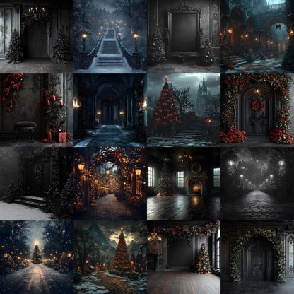 Gothic Christmas Backdrops, Digital Backdrop, Christmas Backdrop, Gothic Dark Festive Digital Download Black Christmas Backgrounds