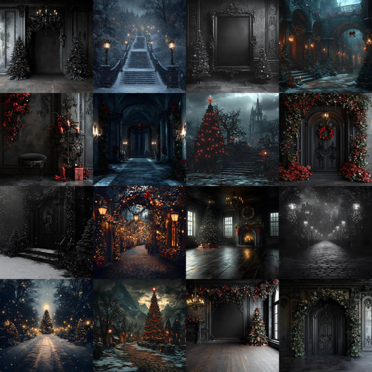Gothic Christmas Backdrops, Digital Backdrop, Christmas Backdrop, Gothic Dark Festive Digital Download Black Christmas Backgrounds