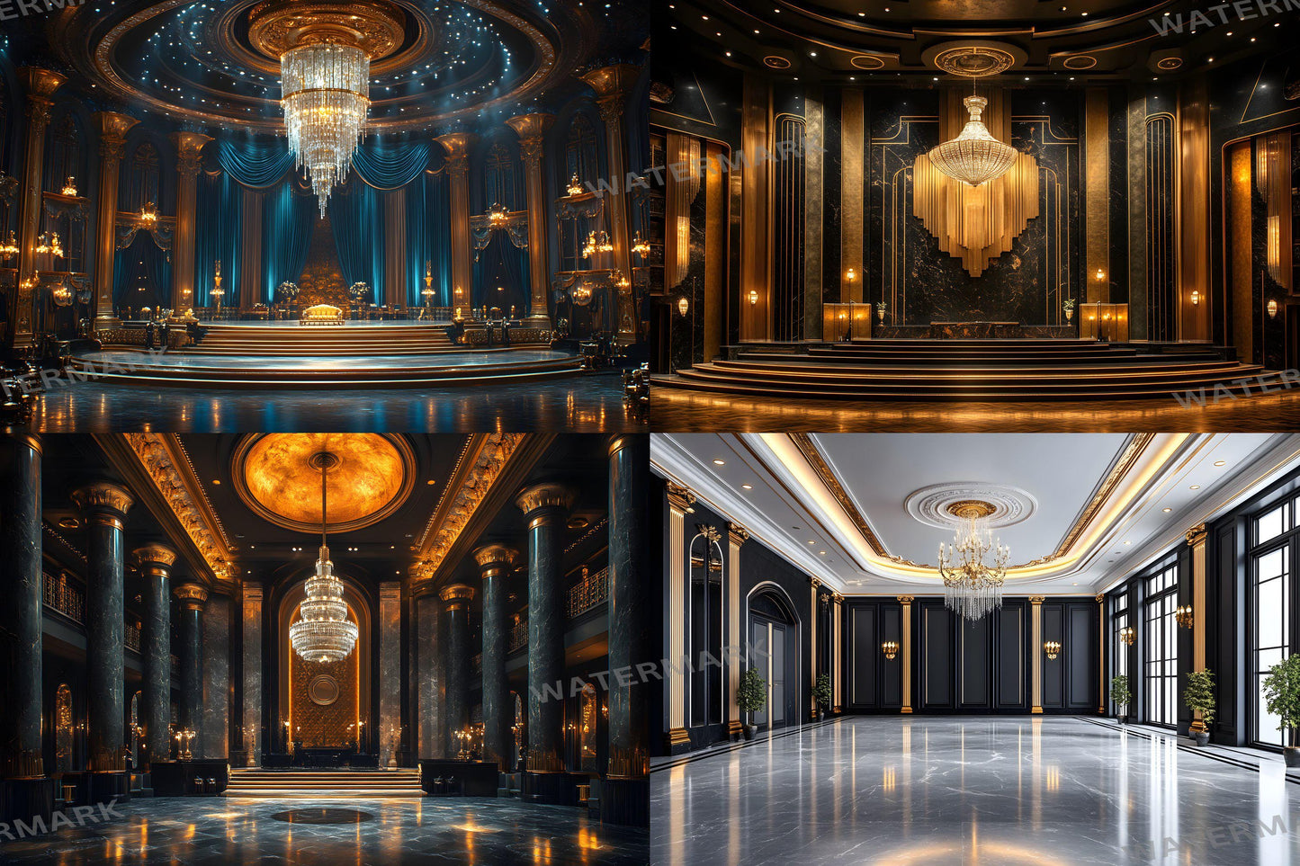 Deco Glamour Backdrops, Art Deco Photoshop Backgrounds, Luxury Overlays, Wedding Backdrop - Maternity Backdrops - Luxury Room Backgrounds