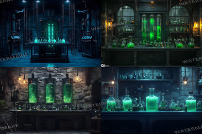 Mad Scientist Lab Backdrop, Dark Science Laboratory, Gothic Alchemy Room, Spooky Halloween Decor, Sci-Fi, Steampunk, Haunted Lab Backdrop