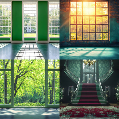Royal Green Interior Digital Backdrop Collection, Photography Backgrounds, Elegant Home Photo Overlays, High-Resolution Images for Composites