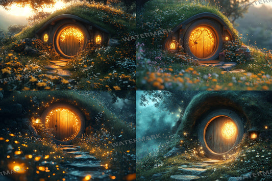 Fairy Doorway Backdrops | Enchanted Cottage Doors with Glowing Lights | Mystical Forest Fantasy Backgrounds,  Photography, Fairy Backdrop