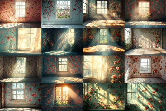 Vintage Floral Wallpaper Photography Backdrops - Textured Digital Art Aesthetic for Artists  Designers - 00x00px PNGs