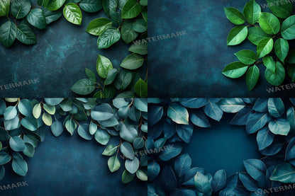 Ficus Leaves Digital Backdrops: 4Green Botanical Nature Textures for Photography & Tropical Art - Leafy Green Textured Backgrounds