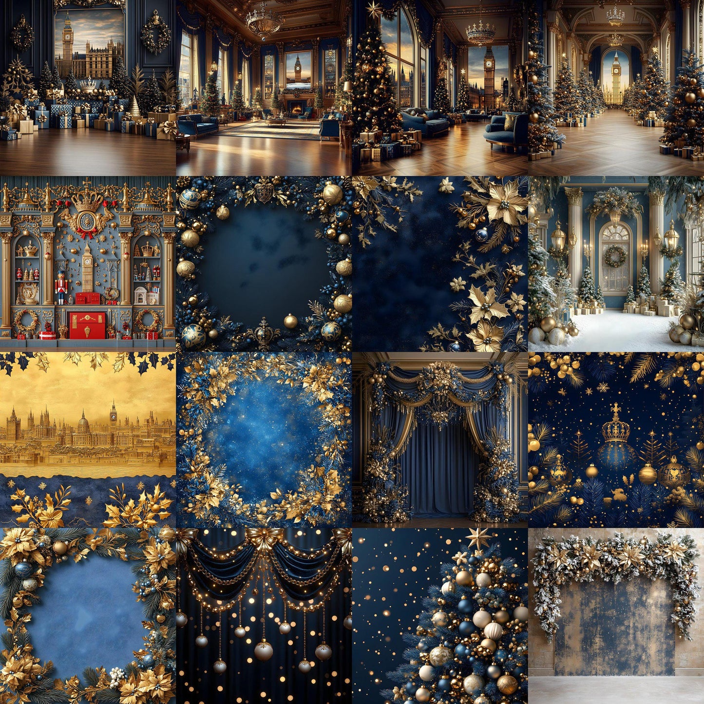 Royal Christmas Backdrops | Nutcracker, London, British | Navy and Gold Christmas Festive Backdrops, Holiday Season Christmas Background