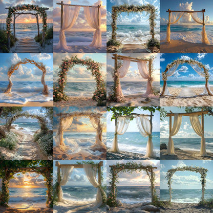 Stunning Beach Wedding Backdrops | Ocean-Themed Ceremony Arches for Seaside Weddings - Floral Arch Backgrounds - Maternity Backdrops