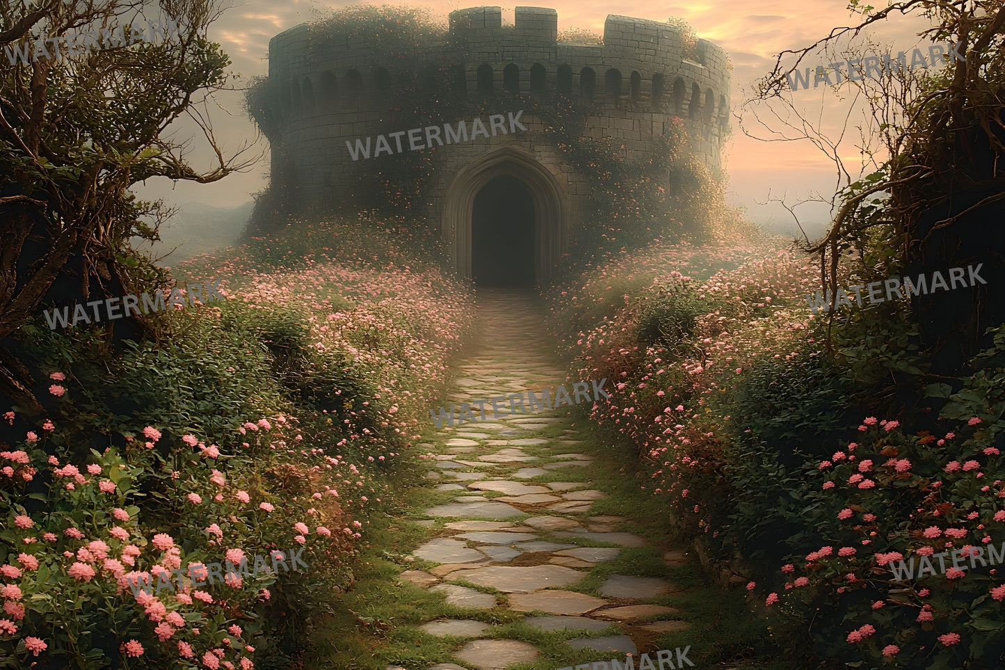 Wildflower Castle Backdrop, Wall View Background, Photography, Digital Download, Fantasy Scenery, Enchanted Forest, Princess Theme