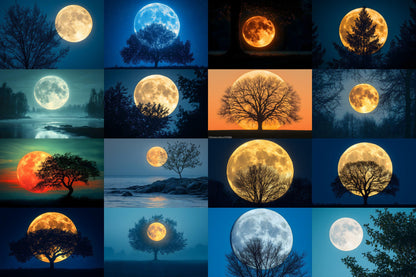 Full Moon Backdrops ��������� Mystical Night Sky, Fantasy Lunar Scenes, Spooky Moonlit Photography Backgrounds for Art, Film & Digital Backdrops
