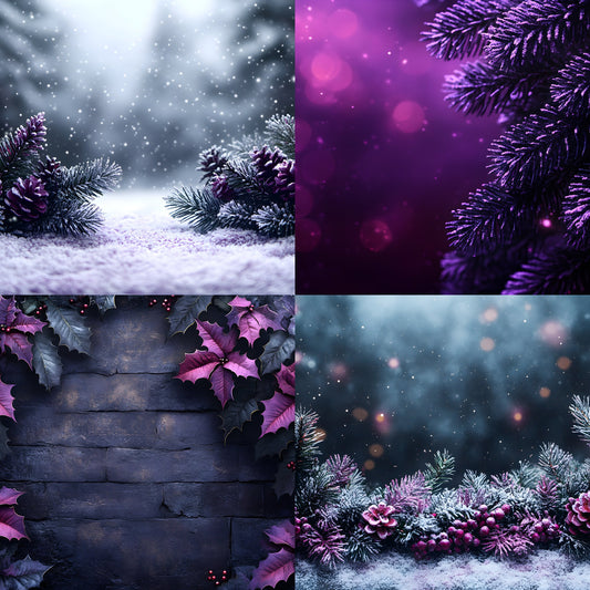 Gothic Purple Christmas Backdrop Set, Eerie Holiday Backgrounds, Dark Festive Photography, Unique Digital Images, Spooky Xmas Photo Overlays