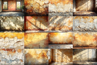 Sunlit Clay Wall Backdrop, Rustic Textured Background, Aged Plaster Walls, Warm Earthy Decor, Mediterranean Aesthetic, Photography Setting
