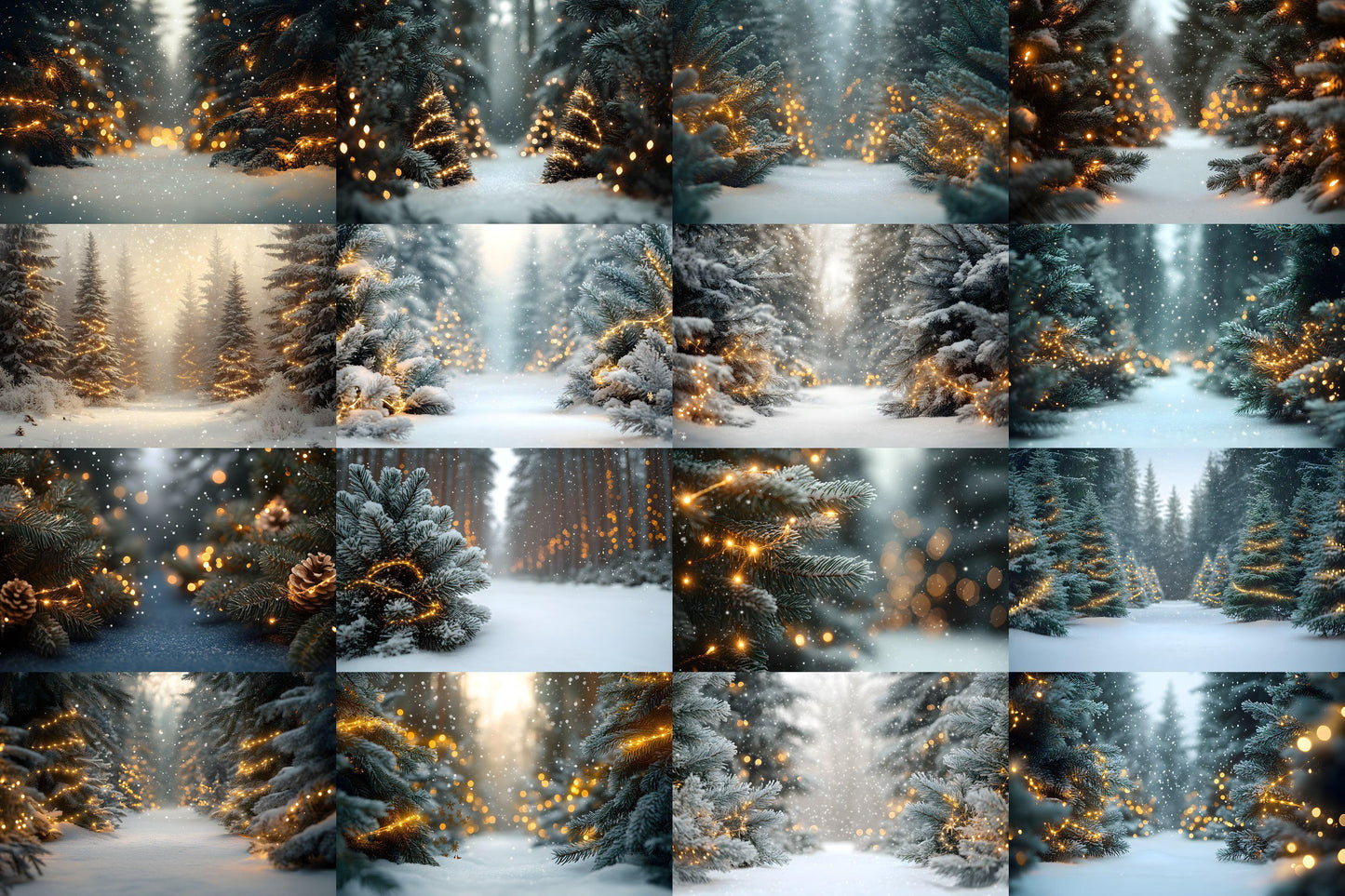 Snowy Forest Backdrops for Winter Photography, Holiday Scenes, and Photoshop Overlays, Christmas Lighting Backgrounds, Winter Backdrops