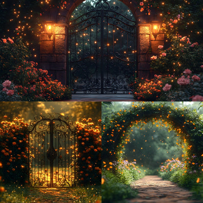 Whimsical Garden Arch Door Digital Backdrop, Fairytale Photography Background, Enchanted Forest Photo Prop, for Portrait Photography