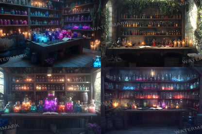 Potion Sanctuary Backdrops, Witchy Apothecary Digital Backgrounds, Magical Alchemy Lab, Enchanted Potion Room, Mystic Fantasy Aesthetic