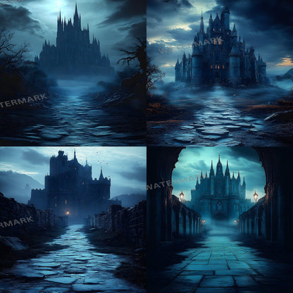 Castle Backdrops | Fantasy Castle Backgrounds | Medieval Scenes - Gothic, Halloween, Witchcraft Castle Backgrounds - Digital Backdrops