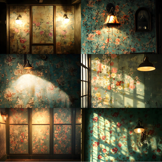 Vintage Wallpaper Room Digital Backdrop, Photography Backgrounds, Antique Interior Photo Prop, High-Res Download for Photographers