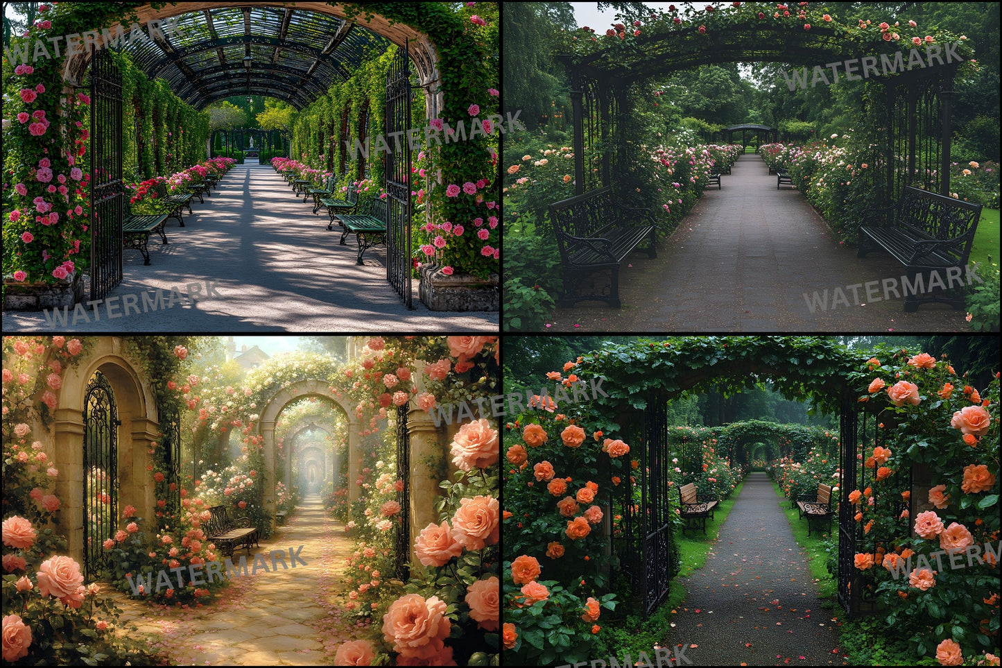 Victorian Rose Garden Digital Backdrop, Enchanted Enclosure Background, Floral Photography Prop, Scene, Fairytale Portrait Image
