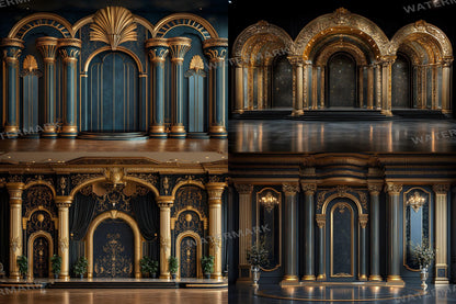 Art Deco Palace Backdrops - Luxury Golden Ballroom & Vintage Glam Photography Backgrounds - Maternity, Wedding Backdrops, Backgrounds