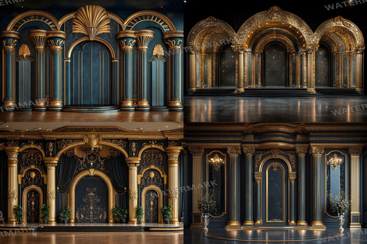 Art Deco Palace Backdrops - Luxury Golden Ballroom & Vintage Glam Photography Backgrounds - Maternity, Wedding Backdrops, Backgrounds