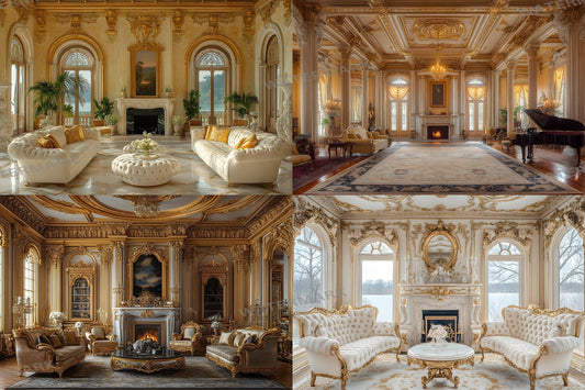 Golden Regal Room Backdrops | Palace Room Backdrops | Parlor Luxe Backdrop | Ornate Vintage Backgrounds | Luxury Room Digital Backgrounds