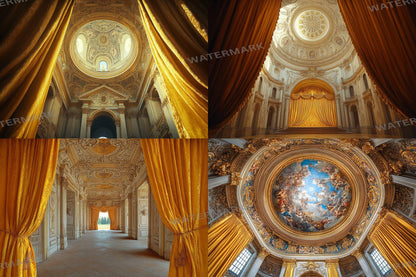 Baroque Regal Fresco Digital Backdrops, Grand Palace Ceiling Photography Backgrounds, Ornate Royal Interior - Baroque Luxury Room