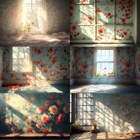 Floral Vintage Wallpaper Digital Backdrop, Shabby Chic Photography Background, Antique Flower Portrait Photo Booth, Images