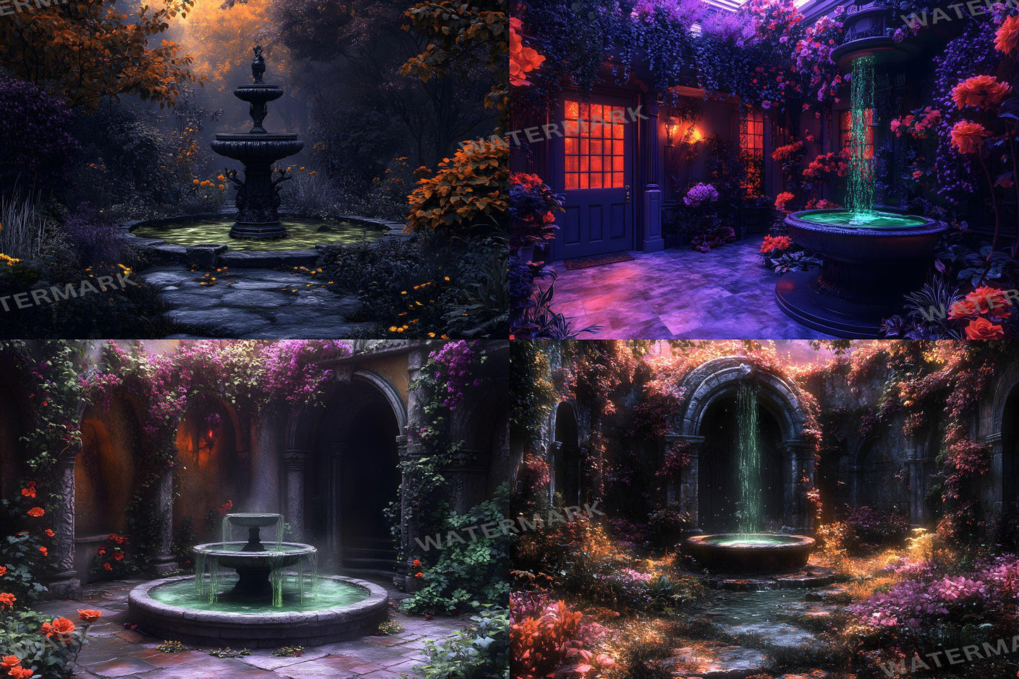 Witch's Eerie Garden Digital Backdrops - Spooky Enchanted Forest & Mystical Night Scenes for Halloween