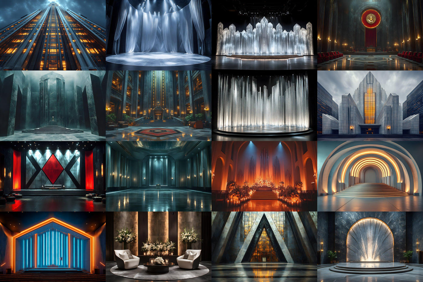 Art Deco Skyscraper Photography Backdrops | Digital Studio Wedding Backgrounds | Maternity Master Overlay Set Backdrops, Backgrounds