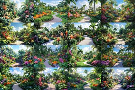 Tropical Bloom Backdrop: 5PNGs for Gorgeous Photography, Lush Floral Textures, Colorful Jungle Digital Backdrops - Overlays