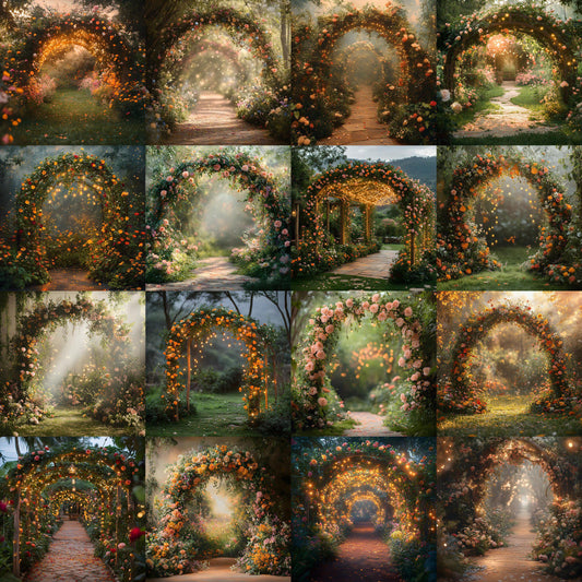 Bohemian Garden Backdrops, Magical Floral Archway Scenes for Weddings, Maternity, Parties, Floral Photography Background, Boho Backdrop