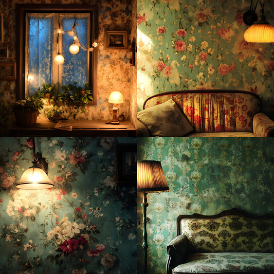 Vintage Wallpaper Room Backdrops, Photography Backgrounds, Digital Download for Portrait Photography, High-Resolution Images
