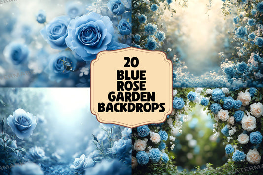 Blue Rose Garden Backdrops, Floral Fantasy Backgrounds, Dreamy Digital Overlays - Floral Backdrops - Wedding, Maternity Backdrop, Garden