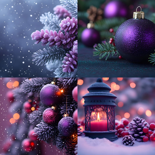 Gothic Purple Christmas Backdrop Set, Fantasy Holiday Backgrounds, Dark Festive Digital Backdrops for Photography, Spooky Xmas Photo Overlays