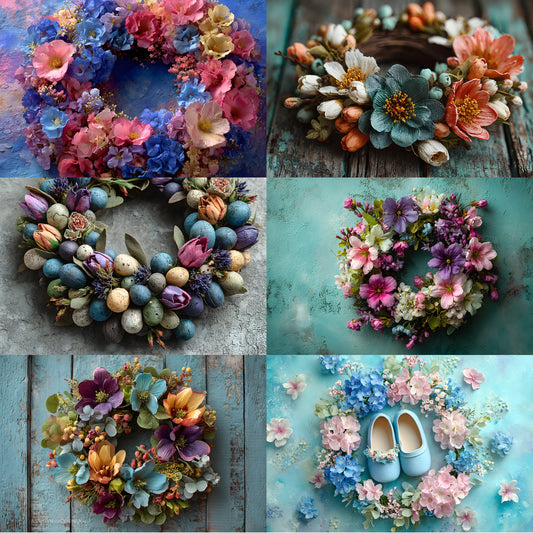 Newborn Digital Backdrop Pastel Floral Wreath, Aerial Empty Nest Photography Background, Baby Photo Prop, LBXD