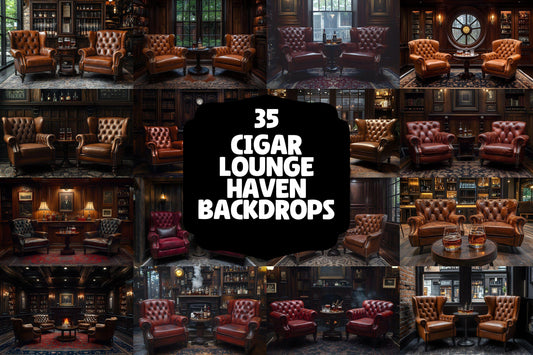 Cigar Lounge Haven Backdrops | Photoshop | Vintage Gentleman���������s Club Digital Backgrounds | Luxurious Leather Interiors | Dark Academia
