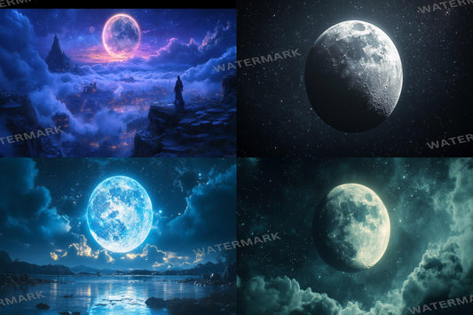 Celestial Moons digital backdrop, 16:9 ratio. Beautiful moons in a starry sky, perfect for TV wallpaper or streaming background