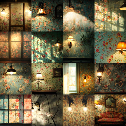 Vintage Wallpaper Room Digital Backdrop, Photography Backgrounds, Antique Interior Photo Prop, High-Res Download for Photographers
