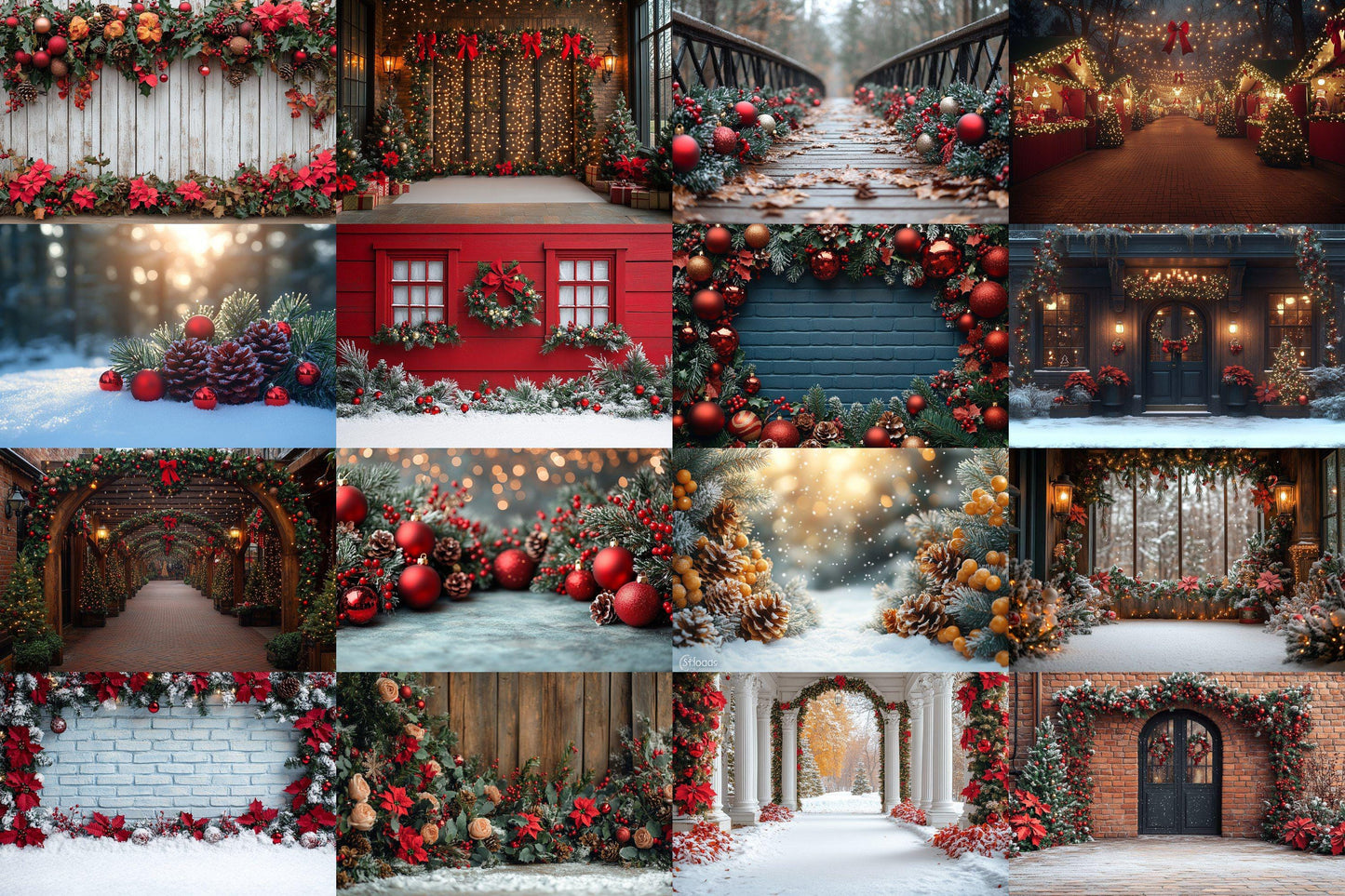 Christmas Outdoor Backgrounds Collection ��������� Winter Holiday-Themed Photoshop Backdrops for Festive Photography & Seasonal Photo Editing